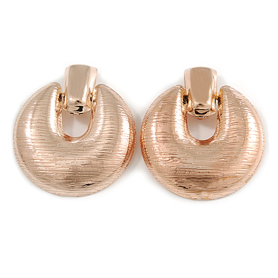 Large Round Textured Clip On Earrings In Rose Gold Tone - 60mm L - main view