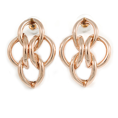 Polished Rose Gold Interlocked Oval Link Drop Earrings - 35mm Long