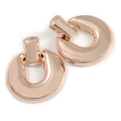 Large Round Polished Drop Earrings In Rose Gold Tone - 60mm L - main view