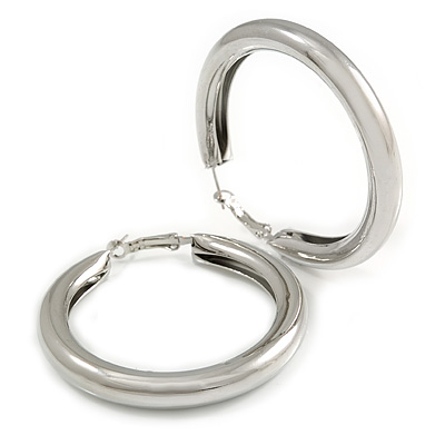 60mm Large Thick Polished Hoop Earrings In Silver Tone