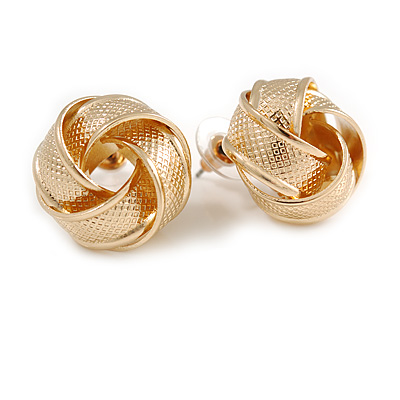 Gold Tone Textured Knot Stud Earrings - 20mm D - main view