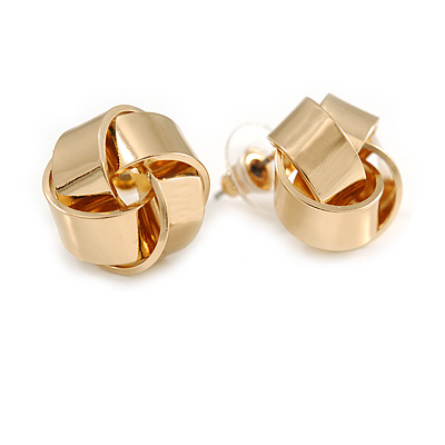 Polished Gold Tone Metal Knot Stud Earrings - 15mm D - main view