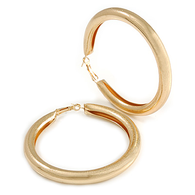 70mm Large Thick Textured/ Scratched Hoop Earrings In Gold Tone