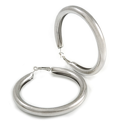 70mm Large Thick Textured/ Scratched Hoop Earrings In Silver Tone