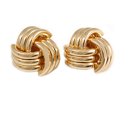 Polished Gold Tone Knot Clip On Earrings - 20mm D