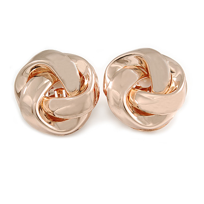 Large Polished Rose Gold Tone Knot Clip On Earrings - 35mm D - main view