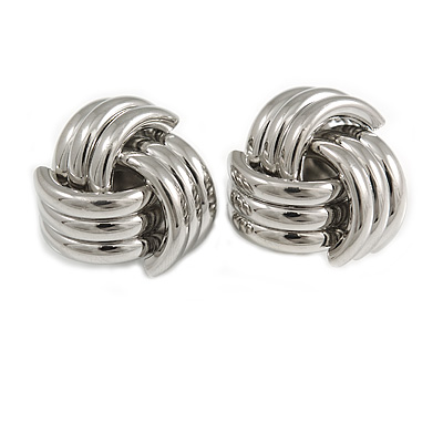 Polished Silver Tone Knot Clip On Earrings - 20mm D