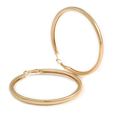 75mm Large Textured Hoop Earrings In Gold Tone - main view