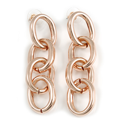 Polished Rose Gold Tone Chunky Oval Link Drop Earrings - 70mm Long - main view