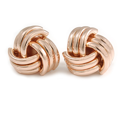 Polished Rose Gold Tone Knot Stud Earrings - 20mm D