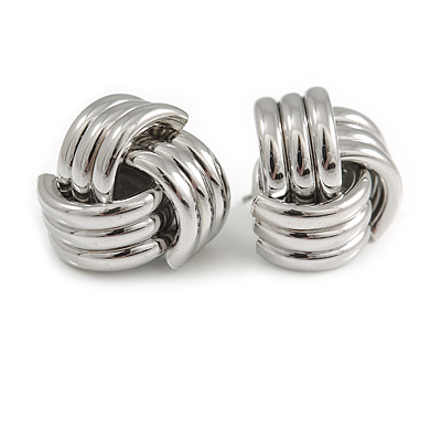 Polished Silver Tone Knot Stud Earrings - 20mm D - main view
