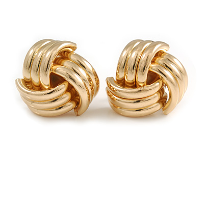 Polished Gold Tone Knot Stud Earrings - 20mm D - main view