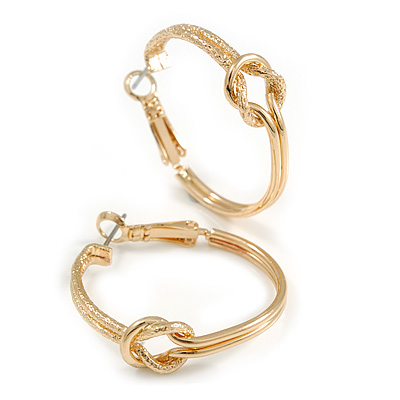 30mm Polished/ Textured Knot Hoop Earrings In Gold Tone Metal - main view