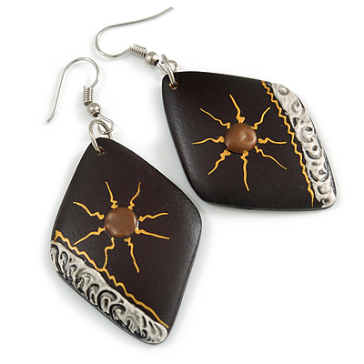 Dark Brown Diamond Drop Earrings - 65mm Long - main view