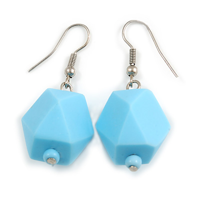 Pastel Blue Faceted Resin Bead Drop Earrings with Silver Tone Closure - 40mm Long - main view