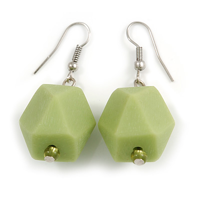 Pastel Green  Faceted Resin Bead Drop Earrings with Silver Tone Closure - 40mm Long - main view