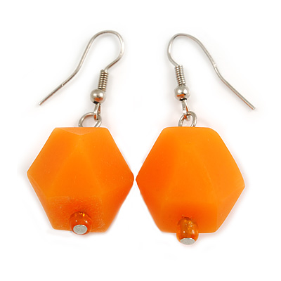 Melon Orange Faceted Resin Bead Drop Earrings with Silver Tone Closure - 40mm Long - main view
