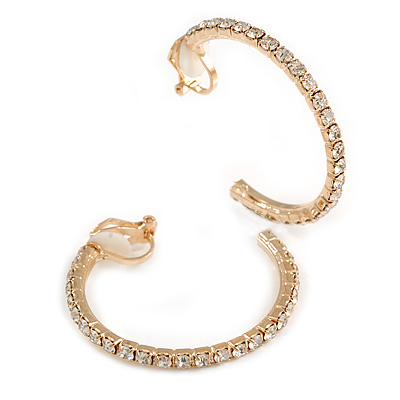 35mm Clear Crystal Half Hoop Clip On Earrings In Gold Tone - Medium - main view
