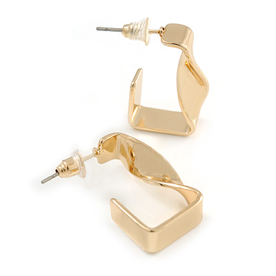 Small Square Twisted Hoop Earrings In Gold Tone Metal - 23mm Tall - main view