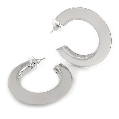 40mm Medium Mirrored Acrylic Hoop Earrings In Silver Tone - main view