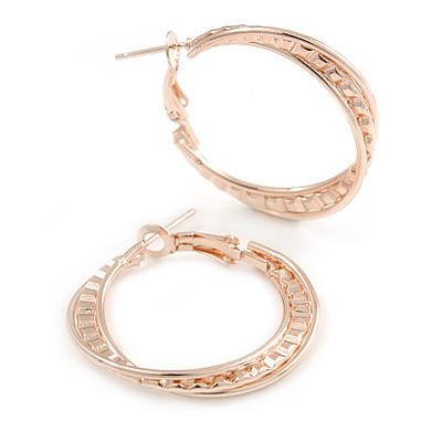 30mm Medium Textured Twisted Hoop Earrings In Rose Gold Tone