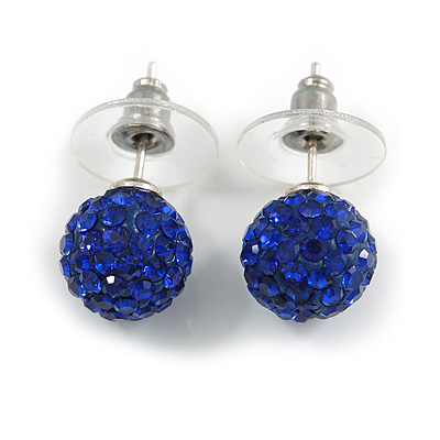 Montana Blue Crystal Ball Stud Earrings In Silver Plated Finish - 9mm D