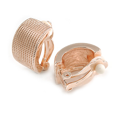 C Shape Textured Clip On Earrings In Rose Gold Tone - 20mm Tall - main view