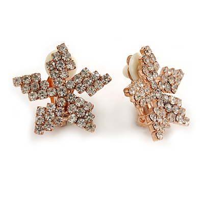 Statement Cler Crystal Floral Clip On Earrings In Rose Gold Tone Metal - 22mm Diameter - main view