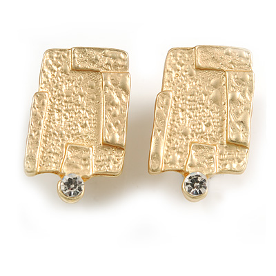 Square Hammered Clip On Earrings In Matte Gold Tone - 25mm Tall