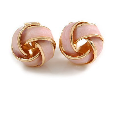 Pastel Pink Enamel Knot Clip On Earrings In Gold Tone - 15mm - main view