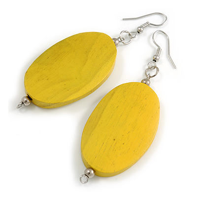 Yellow Painted Wood Oval Drop Earrings - 70mm L - main view