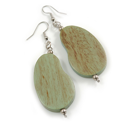 Lucky Beans Mint Washed Wooden Drop Earrings - 65mm Long - main view