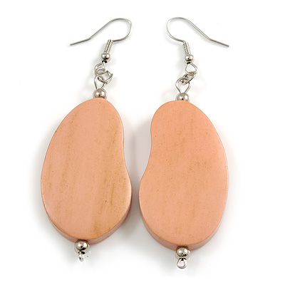 Lucky Beans Pastel Pink Painted Wooden Drop Earrings - 65mm Long