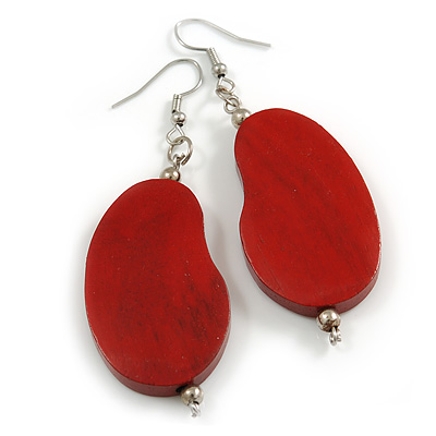 Lucky Beans Red Painted Wooden Drop Earrings - 65mm Long - main view
