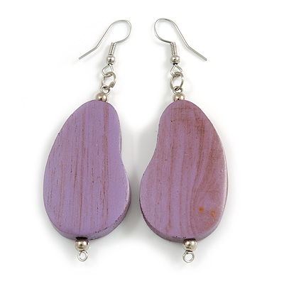 Lucky Beans Lilac Purple Painted Wooden Drop Earrings - 65mm Long - main view