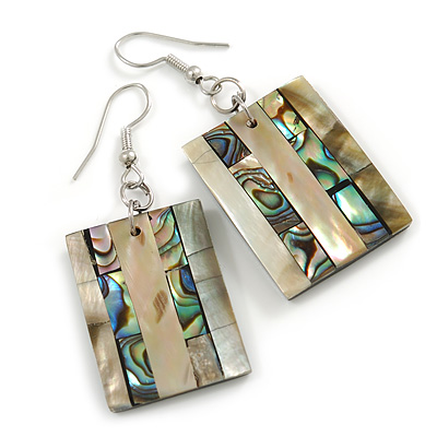 50mm L/Brown/Natural/Abalone Square Shape Sea Shell Earrings/Handmade/ Slight Variation In Colour/Natural Irregularities - main view