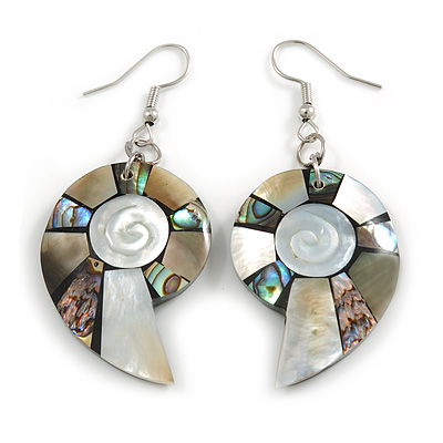 55mm L/Natural/Silvery/Abalone Shell Shape Sea Shell Earrings/Handmade/ Slight Variation In Colour/Natural Irregularities