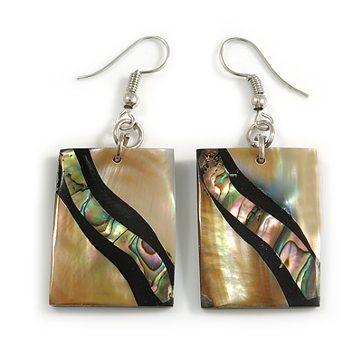 50mm L/Brown/Black/Abalone Square Shape Sea Shell Earrings/Handmade/ Slight Variation In Colour/Natural Irregularities - main view