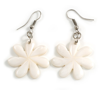 50mm L/Off White Flower Shape Sea Shell Earrings/Handmade/ Slight Variation In Colour/Natural Irregularities