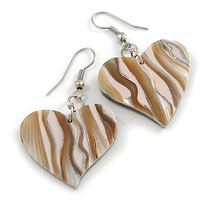 50mm L/Cream/Natural Heart Shape Sea Shell Earrings/Handmade/ Slight Variation In Colour/Natural Irregularities