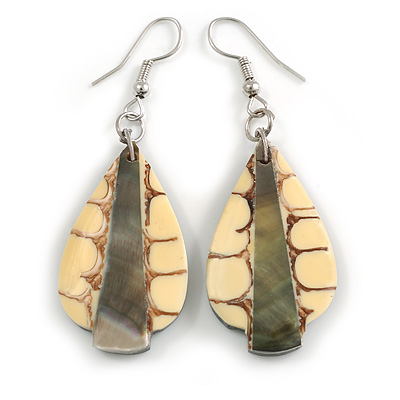 60mm L/Cream/Natural Leaf Shape Sea Shell Earrings/Handmade/ Slight Variation In Colour/Natural Irregularities