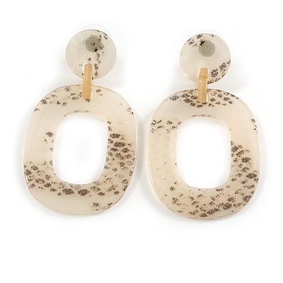 Trendy Oval Snake Print Acrylic Drop Earrings In Beige/Brown - 60mm L - main view