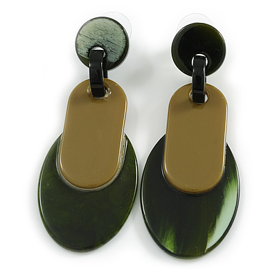 Geometric Acrylic Drop Earring in Green/ Olive - 70mm Drop (Come with Assymetric Pattern)