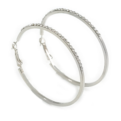 55mm Large Crystal Hoop Earrings in Silver Tone - main view