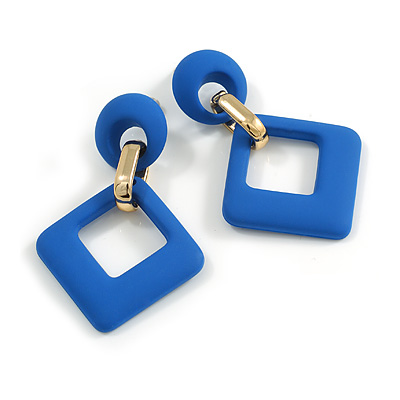 Blue Acrylic Geometric Drop Earrings - 65mm Long - main view