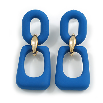 Blue Acrylic Geometric Drop Earrings - 50mm Long - main view