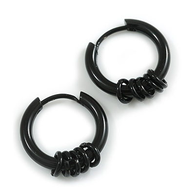 18mm D/ Minimalist Small Sleeper Hoop Huggie Earrings in Black Tone Suitable for Men/Women - main view
