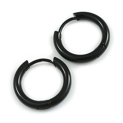 Minimalist Small Sleeper Hoop Huggie Earrings in Black Tone Suitable for Men/Women/18mm D - main view