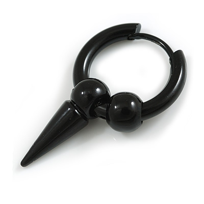1Pcs Single Dangle Spike/Ball Charm Hoop Huggie Earring for Men/Women/Unisex In Black Tone/ 18mm D