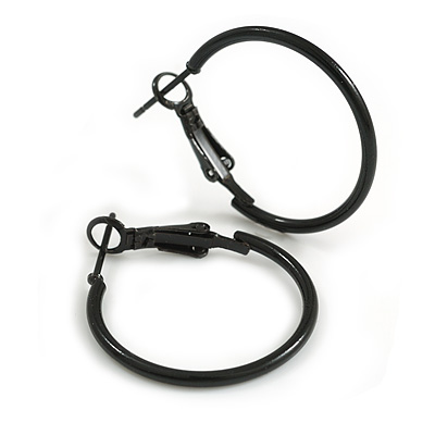 25mm D/ Black Enamel Slim Hoop Earrings/ Small